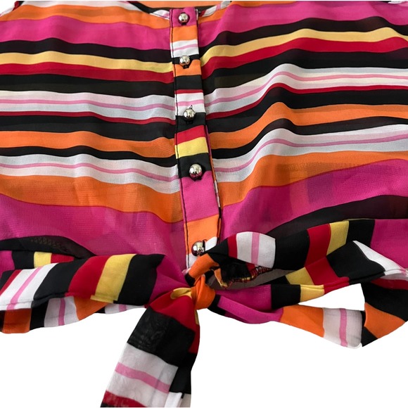 A’GACI TANK/SLEEVELESS BLOUSE, WOMENS, M, PINK ORANGE YELLOW WHITE STRIPES, TIE - Picture 8 of 10